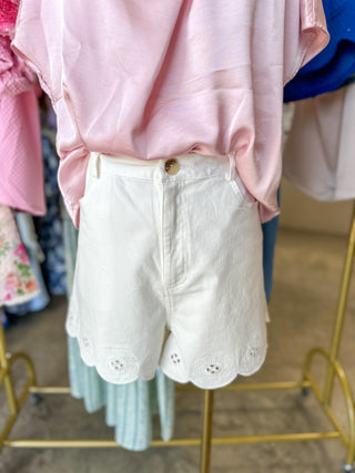 Off White Summer Social Eyelet Denim Shorts