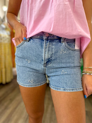 Dainty As Can Be High Rise Embroidered Shorts - Risen