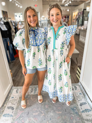 Off White / Blue Tuscan Bloom Blouse