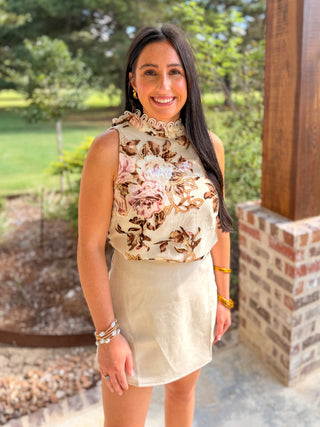 Cream & Blush Rosalie Scalloped Trim Sleeveless Top