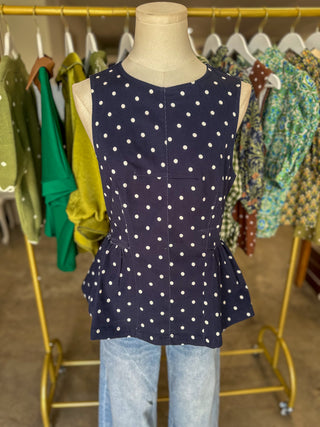 Navy Prescott Polka Dot Peplum Top
