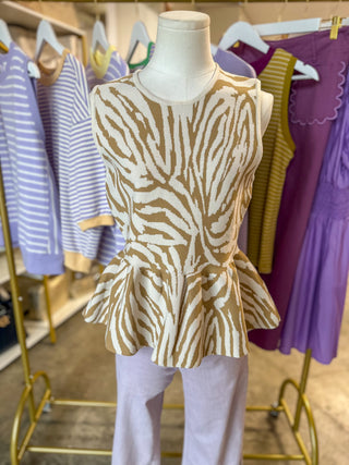 Tan Wild at Heart Peplum Top