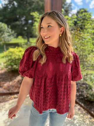 Burgundy Vintage Eyelet Top