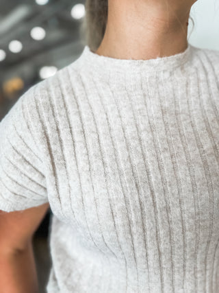 Soft Oatmeal Ribbed Knit Sweater Top