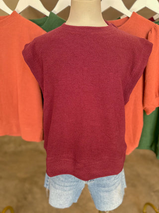 Wine Cloudy Knit Muscle Sleeve Top
