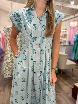 Blue Lovely Little Petals Midi Dress