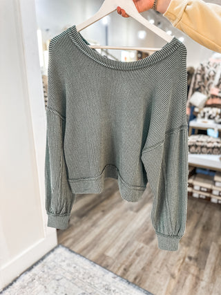 Moss Green Two Tone Otto Ribbed Oversized Top