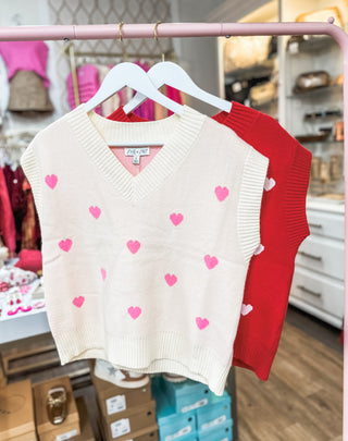 The Gift of Love Red/Cream Heart Pattern Knit Sleeveless Sweater Vest Top