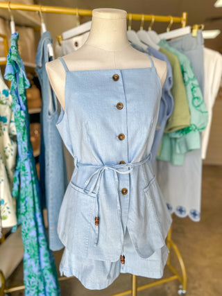 The Light Blue Street Style Sweetheart Shorts Set