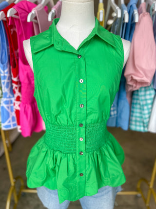 Green Sweet Scalloped Peplum Top