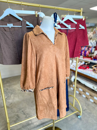 Camel Fall For It Suede Mini Dress