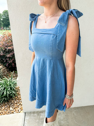 Chambray Denim Daydreams Bow Tie Dress