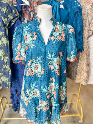 Teal Green Garden Party Eyelet Mini Dress