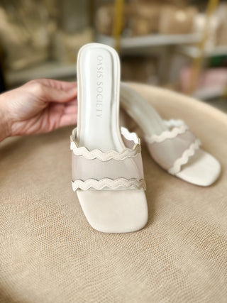The Trina Beige Scallop Mesh Block Heel