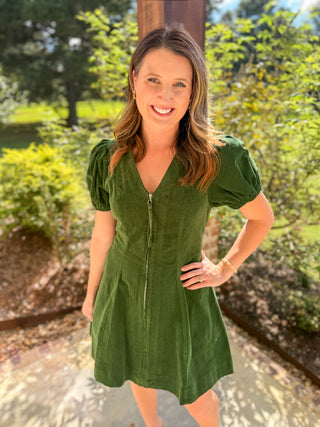 Hunter Green Autumn Ember Zip Mini Dress