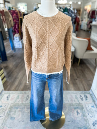 Camel Timeless Diamond Knit Long Sleeve Sweater