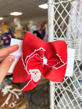 Santa Embroidered Headband Bow