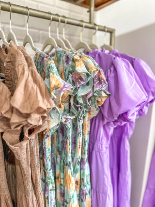 Lavender Puff Sleeve V-Neck Maxi Dress