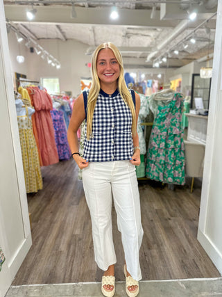 Navy Fifth Avenue Checkered Knit Tank