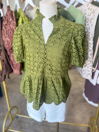 Olive Eloise Eyelet Peplum Top
