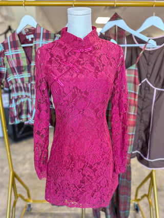 Burgundy & Lace Mini Dress