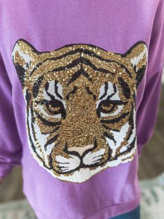 Tiger Face Sequin Sweatshirt