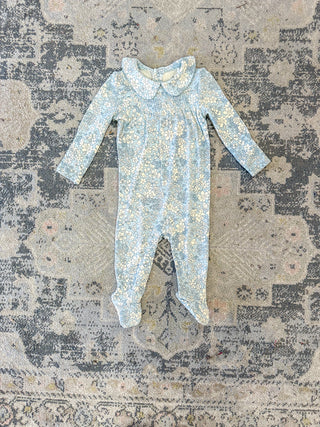 Blue Meadow Floral Smocked Peter Pan Footie