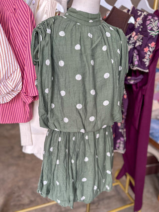 Olive Dot To Be Darling Bubble Mini Dress
