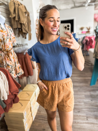 Blue Double The Pom Pom Crinkle Top