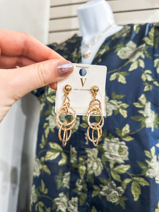 Gold Textured Layered Circle 1.5" Earring