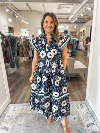 Navy Petal Midi Dress