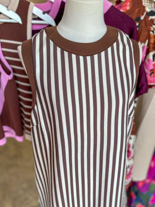 Brown Contrast Striped Easy Going Mini Dress