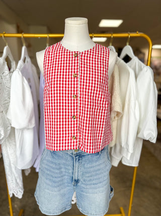 Red Summer Staple Gingham Tank