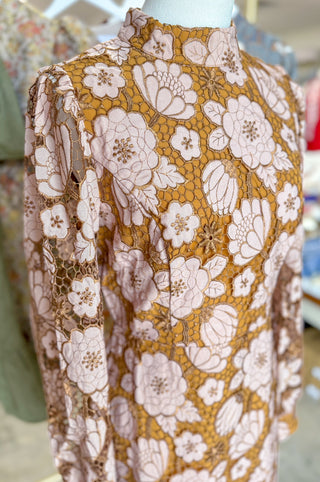 Peach/Bronze Vintage Lace Charm Mini Dress