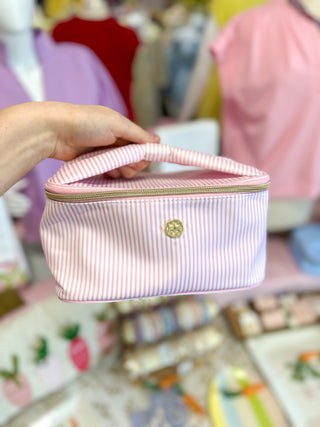 Pink Stripe Make Me Blush Large Makeup Bag