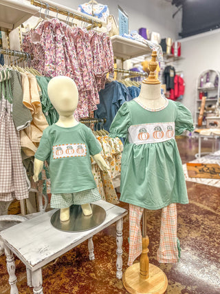 Boys Green Pumpkin Stitched Shirt