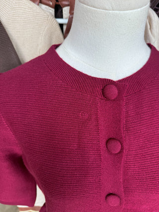 The Burgundy Hadley Peplum Short Sleeve Cardigan