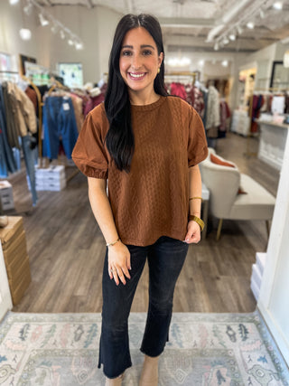 Camel Sweater Days Puff Sleeve Top