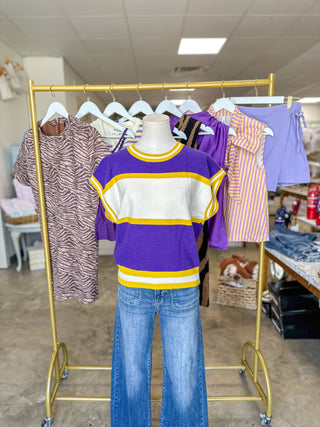 Purple & Gold Game Day Classic Stripe Sleeveless Sweater