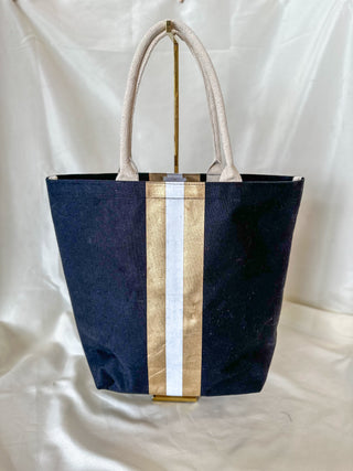 Black/White/Gold Campus Stripe Tote