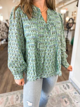 Sage Garden Blooms Long Sleeve Blouse
