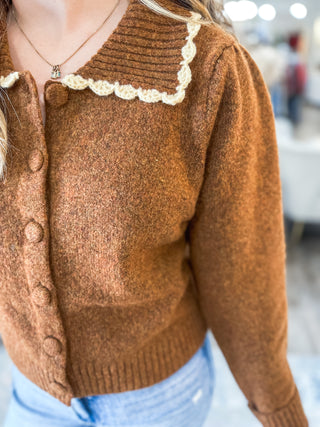 Chestnut Girly Scalloped Cardigan Sweater