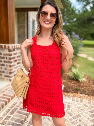 Red Sweetest Little Crochet Mini Dress