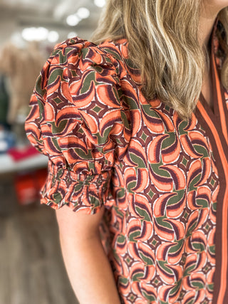 Autumn Mosaic Puff Sleeve Top