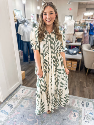 Olive Green Forget-Me-Not Botanical Midi Dress
