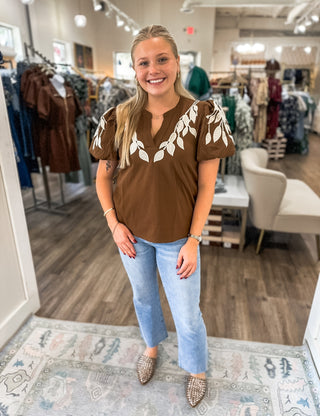 Brown Vine Embroidered Top