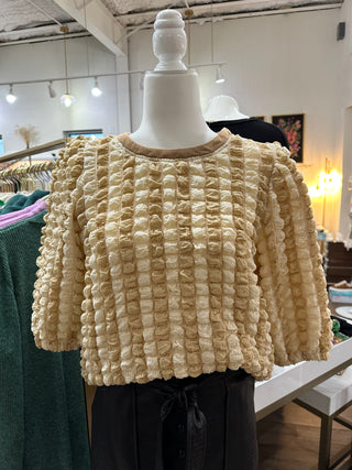 Beige Combo Puff Textured Top