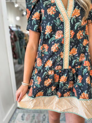 Petal & Pinstripes Mini Dress
