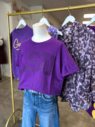 Purple LSU MVP Rhinestone Tee