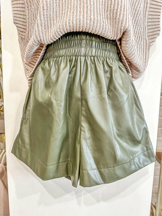 Olive On The Go Faux Leather Shorts